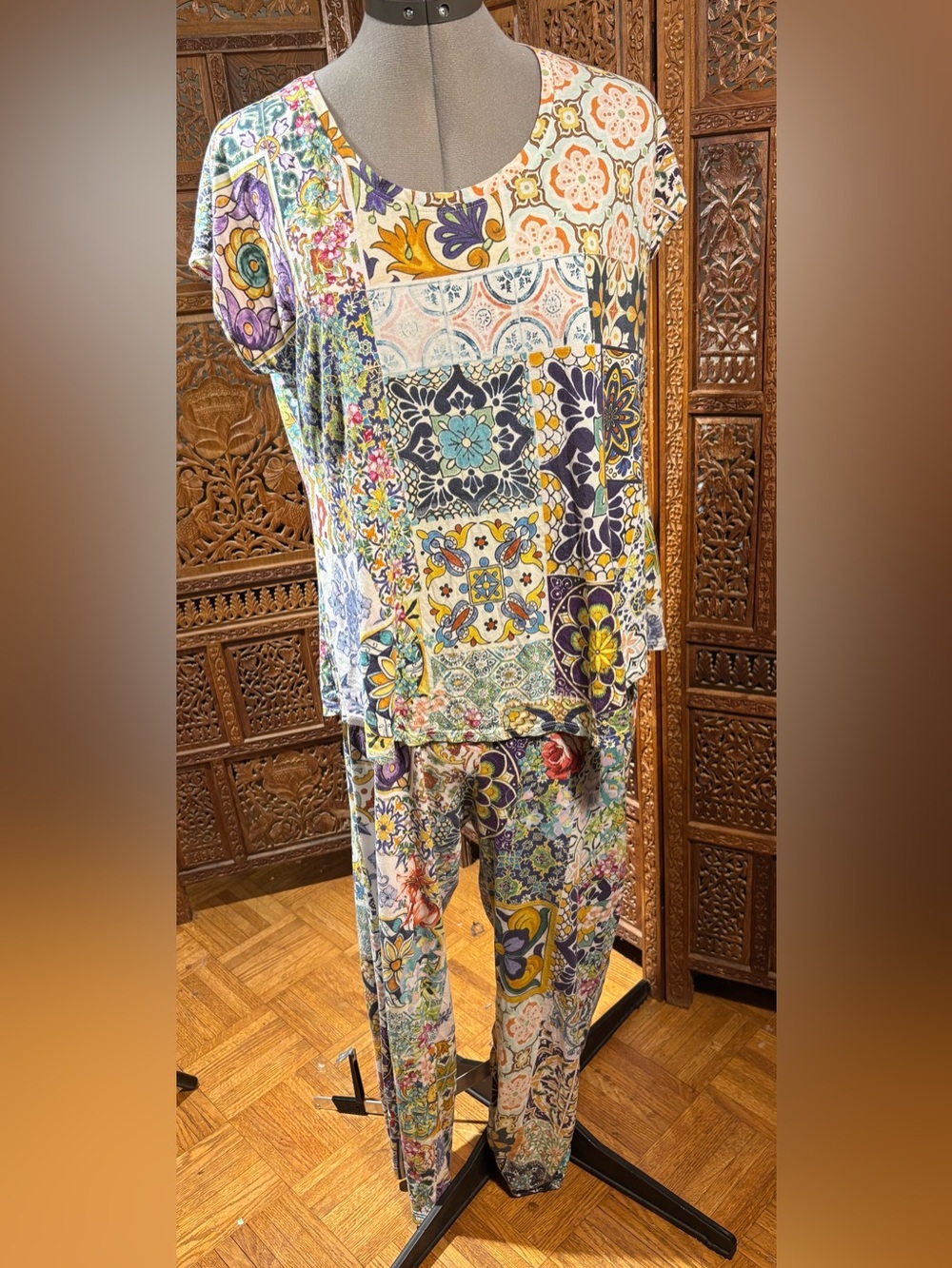 Johnny Was Floral Patchwork Print Short-Sleeve Day Lounger Or Pajamas